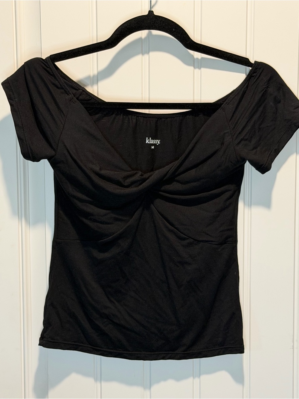 Klassy Network Women's Black Twist-Front Off the Shoulder Top
